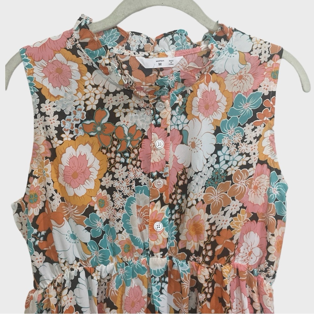 Maternity Floral  Nursing Sleeveless Ruffle Collar Sun Dress Size Medium - Picture 4 of 8